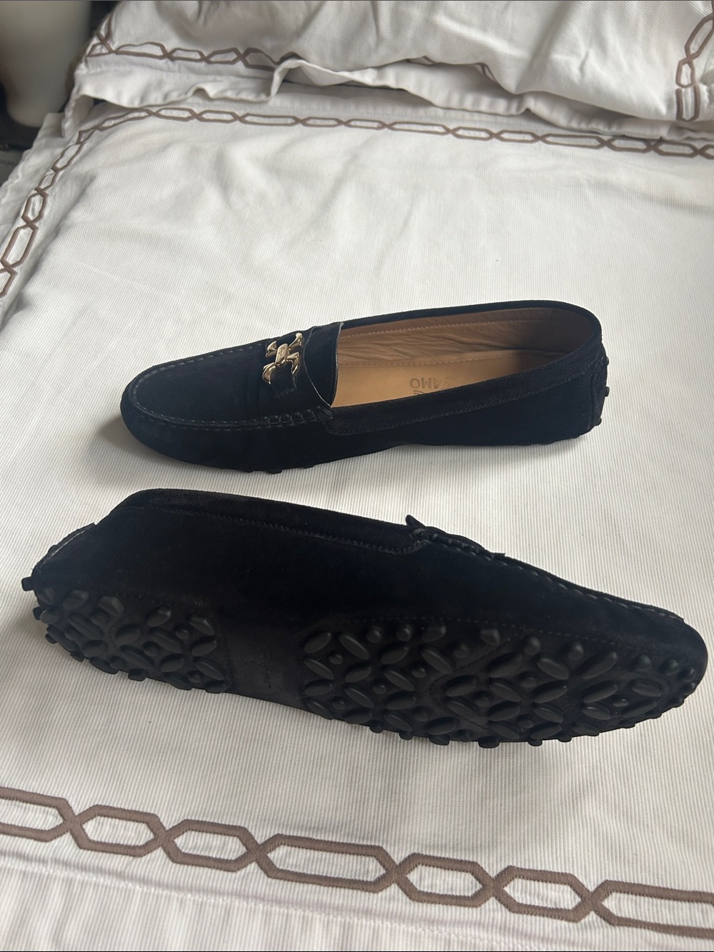 Salvatore Ferragamo Black Suede Drivers Loafers with Gold Gancini Hardware 10 M - Picture 3 of 8